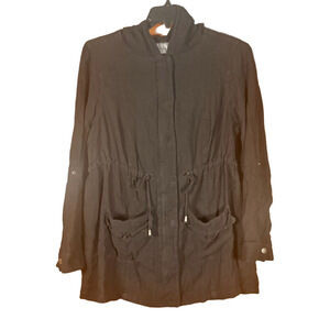 Torrid Black Utility Jacket Cotton Drawstring Waist Hooded Size 0